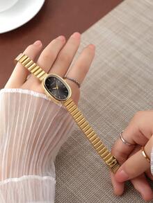 1pc Women's Casual Luxury Versatile Minimalist Vintage Quartz Watch Suitable For Daily Wear - Gold - View 5