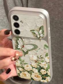 1pc Cute Oil Painting Spring Butterfly Pattern Spray Painted TPU Full Coverage Phone Case Compatible With Galaxy S26 S25 S24 Ultra S24 Plus S24 FE S23 S22 A55 A54 A53 A52 A50 A30 A42 A35 A34 A33 A25 A24 A20 A30 A15 A17, Smart 8/ Hot 40i/Spark 20/Spark 20C/Spark Go 2024/ G84/ A7 Pro/Honor X9A X9B X9C X9D - Silver - View 6