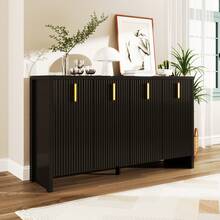 Modern Sideboard Black Minimalist With Adjustable Shelves - 黑色 - 查看 8