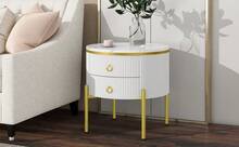 Side Table With Drawers - Marble Structure Golden - 白色 - 查看 11