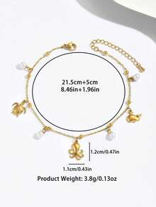 1pc Beach Vacation Style Gold Anklet, Versatile Delicate Chain With Small Pearl And Octopus Pendant, Cute And Playful Design, Fits Ankle Comfortably - Anklet - View 5