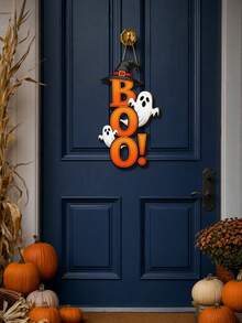 Decorative Signs And Hanging Plaques 2D Flat Wooden Wall Decor Horror Gothic Style No Electricity Required Suitable For Home And Kitchen Holiday Decoration Halloween Decoration - BOO - View 5