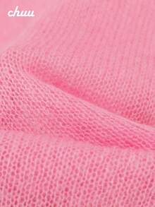 CHUU Sweater Rajut Bordir Huruf Hati Wanita Musim Gugur Tipis Asimetris Belahan Leher V - Berwarna merah muda - View 6