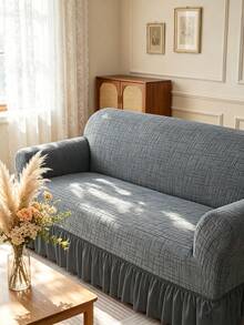 1pc Dark Gray Elastic Skirt Style Sofa Cover, Modern Pattern, Machine Washable, Water-Resistant, Dust-Proof, Non-Slip Home Decor Sofa Cover, Suitable For 1/2/3/4 Seater, All Seasons - Dark Grey - View 4