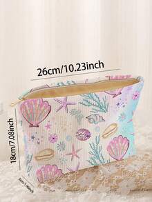 1 pieza Bolsa de almacenamiento de cosméticos portátil con estampado de estrella de mar y concha, impresión de doble cara, bolsa de maquillaje con cremallera para viaje, organizador multifuncional de artículos de tocador - Multicolor - Ver 3
