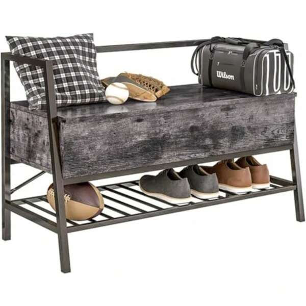 HOMEMAKE FURNITURE Banco de Almacenamiento, Banco de Zapatos, Taburete de Cama, Banco de Entrada con Caja de Almacenamiento Abatible, para Entrada, Sala de Estar