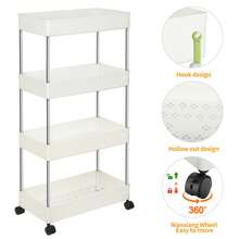 Carro multifuncional móvil de cuatro niveles – carro de almacenamiento – estante de almacenamiento estrecho y alto – ABS – diseño lateral estrecho – 4 ruedas universales – 40 x 22 x 90 cm - Blanco - Ver 10