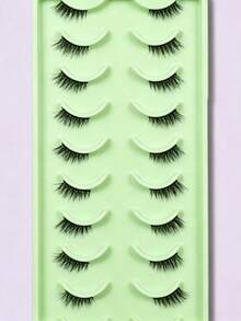 10 Pairs Natural Doll Eyelash Effect Half-Eye Style With Elongated Outer Corners, Suitable For Daily Commute And Dates - 彩色 - 查看 8