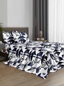 Set Sprei 4 Potong Motif Segitiga Geometris Biru Tua, Termasuk 1 Sprei Fitted, 1 Sprei Datar, dan 2 Sarung Bantal, Isi Bantal Tidak Termasuk. Set Sprei Fitted, Ukuran Tersedia: King, Queen, Full, Twin. Desain Sprei Fitted dengan Kantong Dalam, Cocok untuk Kasur Hingga 11,8 Inci. Lembut dan Bernapas, Tahan Kerut - MultiWarna - View 4