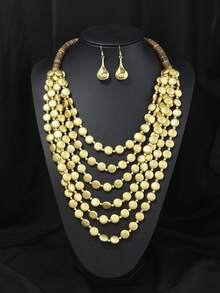 1 Set Multi-Layer Geometric Round Bead Necklace Set, Women's Jewelry Set For Party, Gathering, Daily Wear - Gold - View 3