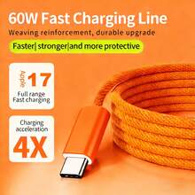 USB-C Fast Charging Cable Compatible With IPhone 17/16/15, USB-C To Type-C Charging & Data Cable (3.3/6.6/10ft Nylon Braided) For Indoor/Outdoor/Travel And Car Use, Fast Charging For IPhone 17/16/15/Pro/Pro Max, Android Phones - 橘色 - 查看 2