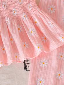 2pcs Baby Girl Cute Fresh Print Camisole Top And Long Pants Set, Spring/Summer - Baby Pink - View 4
