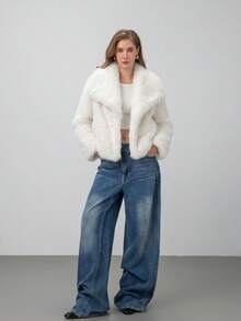 HZXVIC Women's Winter New French Luxury Big Collar Fake Leather Grass Coat - White - View 6