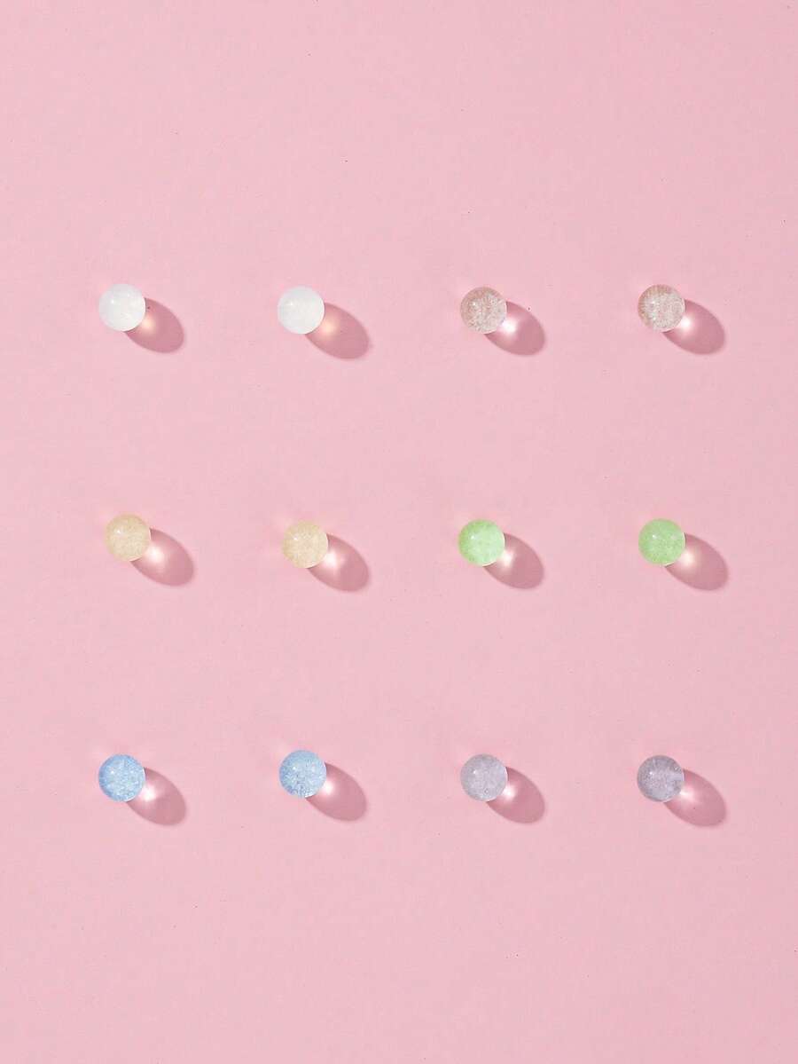6 Pairs Minimalist Small Multi-Color Ball Stud Earrings Set, Women's Jewelry Gift For Daily Casual Commute And Outings - Multicolor - View 1
