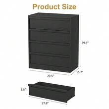 Cómoda Moderna 4 Cajones Acabado Negro Antiguo – Madera Resistente, Kit Antivuelco Incluido – Para Dormitorio, Cuarto Infantil, Entrada o Comedor – Gran Capacidad de Almacenamiento - Negro - Ver 5