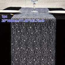 1pc Mesh Hollow Star Table Runner 28*275/500/1000cm With Sequin Foil Metallic Mesh Decor, Suitable For Dining Table Cloth, Adds Radiance, Thin Design, Suitable For Weddings, Birthday Parties, Christmas And Other Occasions - Golden Star - View 9