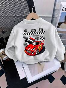 1pc Baby Boy Round Neck Sports Car Print Sweatshirt, Comfortable Top, Suitable For Autumn/Winter Daily Wear - Grey - View 2