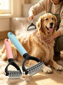 1/2pcs Stainless Steel Pet Dematting Comb, Double-Sided Slicker Brush, Suitable For Cats And Dogs, Efficiently Detangle Fur And Remove Loose Hair, High-Quality Durable Stainless Steel Material - Multicolor - View 2