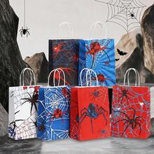 8PCS Hero Series Spider Web Pattern Printed Kraft Paper Gift Bags, Suitable For Cosplay Event Souvenirs Packaging, Birthday And Theme Party Decoration, Halloween Gift Packaging, Daily Item Storage And Shopping Bags, Happy Birthday - 451 - View 3