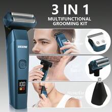 WEEME 3 In 1 Men Grooming Kit, Electric Foil Shaver Hair Clipper Nose Trimmer Set With 4 Guide Combs USB Rechargeable LED Digital Display, Available In Black/Gray/Blue - View 7