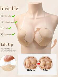 1pc Women's Reusable Adhesive Bra, Lift & Shape, Halter Neck, Invisible Lingerie Accessory For Party And Wedding - Multicolor - View 1