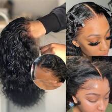 Peluca de Onda Profunda 13x4 con Encaje Frontal 13x4, Cabello Humano Remy Brasileño Premium, Bob Corto de Onda Profunda con Frente Transparente HD 13x4 y Línea del Cabello Pre-Depilada | Se Adapta a Todos los Tonos de Piel | Densidad del 150% Adecuada para Uso Diario, Fiestas, Peluca de Boda, Pelucas de Cabello Humano Real - Natural Black - Ver 8