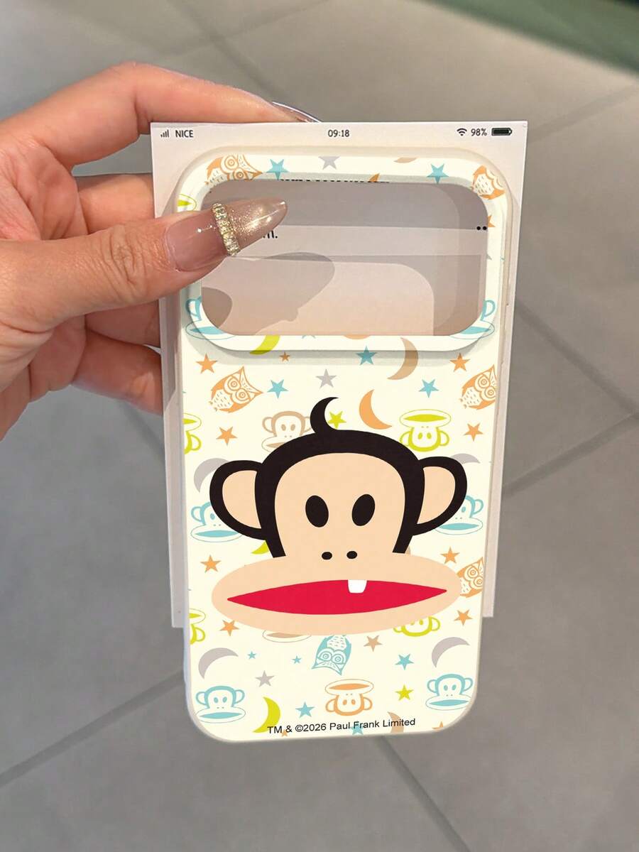Étui de téléphone en silicone liquide Paul Frank sous licence officielle, protection anti-chute complète pour l'appareil photo, motif de série de nuit avec singe à grande bouche, lune, étoile et hibou de dessin animé, nouveau style compatible avec iPhone 11/12/13/14/15/16/17 Pro Max et les téléphones de la série Galaxy, cadeau de vacances, trajet quotidien, protection anti-chute - Multicolore - Voir 1