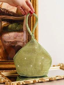 Evening Bag With Rhinestone Decor Asymmetrical Shape Mine Bag Handbag Party Bag Ball Bag Fashion Versatile Women's Bag - Mint Green - View 1
