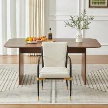 Set Of 2 Modern Dining Chairs With Armrests, Upholstered Dining Chairs In Scandinavian Style, Black Frame And Gold Accents, Cream-Colored Fabric Cushion For The Dining Table - Beige - View 4