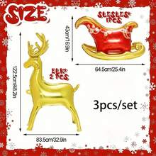 2/3/5pcs Oversized Gold 4D Reindeer Sleigh Shaped Aluminum Foil Balloon Toy Cartoon Christmas Decoration Reindeer Balloon Set, Suitable For Christmas - View 8