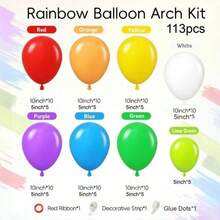 113pcs Rainbow Balloon Arch Set, Suitable For Decorating Boys' And Girls' Baby Shower, Children's Birthday Party, After-School Gathering And Graduation Ceremony. - 113pcs - View 6