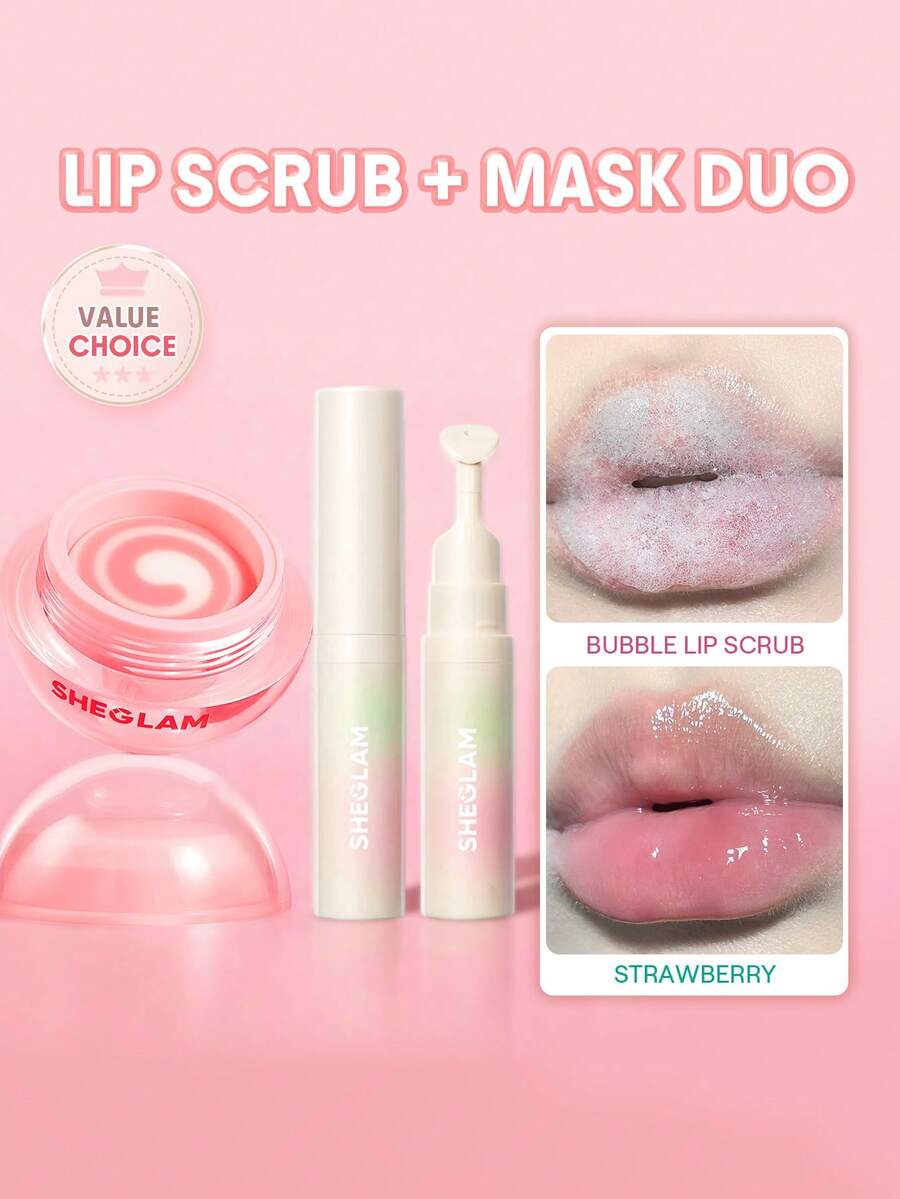 SHEGLAM [2Pcs] Bubble Dreamz Lip Scrub & Mask Bundle Set Brand Beauty Cosmetic Makeup For Women And Girls - Strawberry milk - View 1