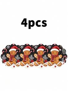 2/4/600pcs Christmas Party Flower-Shaped Placemats - Gingerbread Man With Christmas Hat, Berry Pattern; 13.78 Inch Linen Material; Tabletop Decor Non-Slip, Heat-Resistant And Machine Washable - Multicolor - View 12