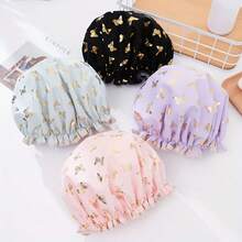 1pc Gold Foil Double Layer High Quality Shower Cap, Featuring Double Layer Design, Outer Layer With Exquisite Printed Fabric, Inner Layer With High Quality Lining - Multiple Styles - View 3