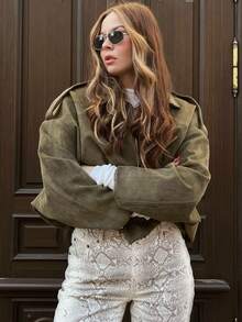 Veste bomber pour femmes, manteau de printemps, veste ample à manches longues avec fermeture éclair de style rétro, nouvelle veste de style, vêtement extérieur vert - Militaire verte - View 1