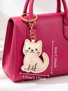 Cute PU Leather Cartoon Cat Keychain Bag Charm Pendant, Creative Personalized Gift Decoration, Versatile Cartoon Design, Suitable For Bag Decoration And Women's Car Key Accessory, Available In Coffee And Beige Colors, Fun Gift For Family And Friends - Multicolor - View 7