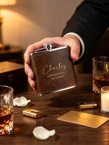 1pc Personalized Leather Flask, Customized Flask, Boyfriend Gift, Birthday Gift, Boyfriend Birthday Gift, Customized Leather Flask, Engraved Leather Flask, Groomsman Personalized Flask, Unique Groomsman Gift, Wedding Bachelor Party Proposal Gift - Multicolor - View 5