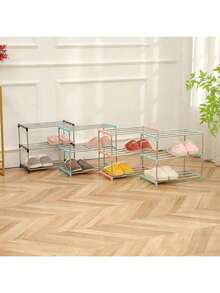 4-Tier Stainless Steel Multi-Layer Shoe Rack, With 3/4 Adjustable Shelves, Space-Saving Storage Unit, Suitable For Entryway, Dorm And Balcony, Rust-Resistant Metal Bookshelf/Shoe Rack, Perfect Gift For College Students And City Renters - Multicolor - View 3
