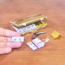 Exquisite Miniature Golden Deposit Box Model, Containing Miniature Gold And Silver Coins, Gold Bar Models And Banknote Model Ornaments, Suitable For Dollhouse Miniature Scenes, Home Decor, And Collection Display, And Also Makes A Great Gift. - A - View 4
