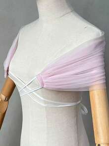 1pc White Tulle Criss-Cross Design Off-Shoulder Bridal Shawl, Summer Wedding Bride Party Elegant Women's Evening Dress Layering Accessory - A - View 10