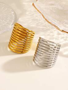 1/2pcs Stainless Steel Minimalist Line Open Ring, Suitable For Women's Daily Wear And Gatherings - Multicolor - View 2