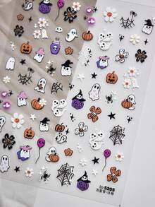 1pc 5D Embossed Nail Stickers, Dark Style Pink Pumpkin Head Halloween Ghost Nail Art Decals, Self-Adhesive Nail Decoration DIY Accessories - Multicolor - View 6