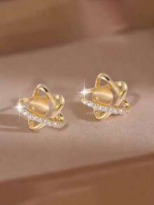 1pc Teen Niche Design Cat Eye Geometric Pentagram Earrings, Fashion Minimalist, Light Luxury Style, Eye-Catching Ear Jewelry - Multicolor - View 2