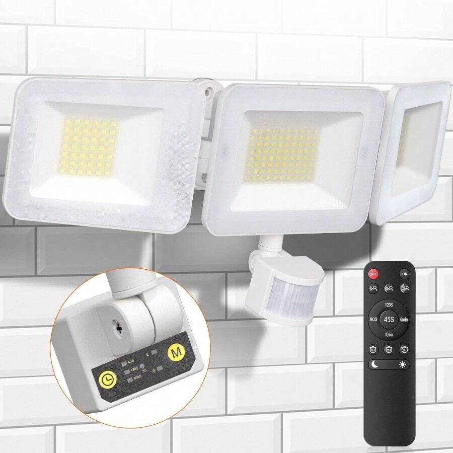 人感センサーライト LEDセンサーライト 屋外 42w【リモコン操作 常時点灯機能】4200LM 高輝度 人感センサー投光器 IP66防水 夜間センサーモードと24Hセンサーモード 防犯照明 駐車場 玄関灯 倉庫 町内の防犯灯 PSE認証済 - 100W - チェックする 1