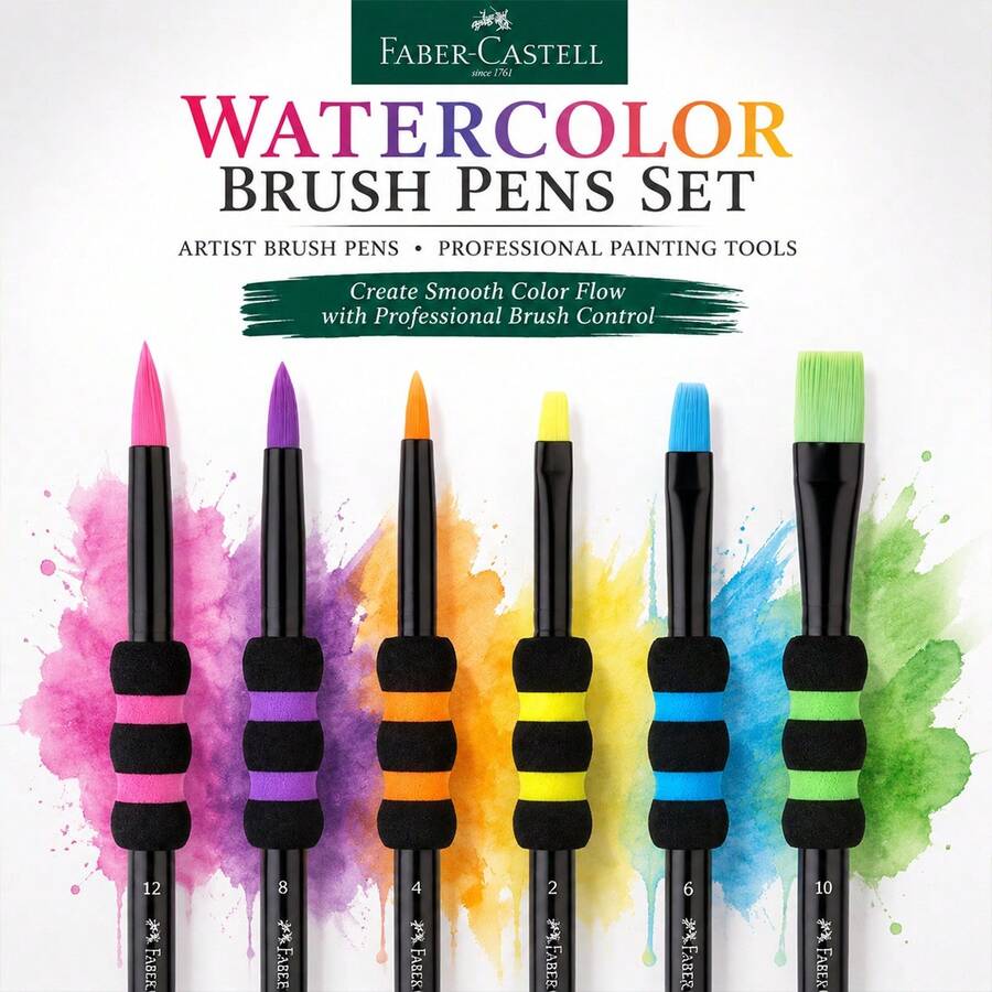 6 Pcs Watercolor Brush Pen Set,Soft Brush Tip Drawing Pens For Smooth Painting & Coloring,For Smooth Coloring, Blending & Layering, Artist Drawing Tools For Watercolor Acrylic Gouache Oil Painting Student Creators & Young Artists Supplies - Sets - View 1