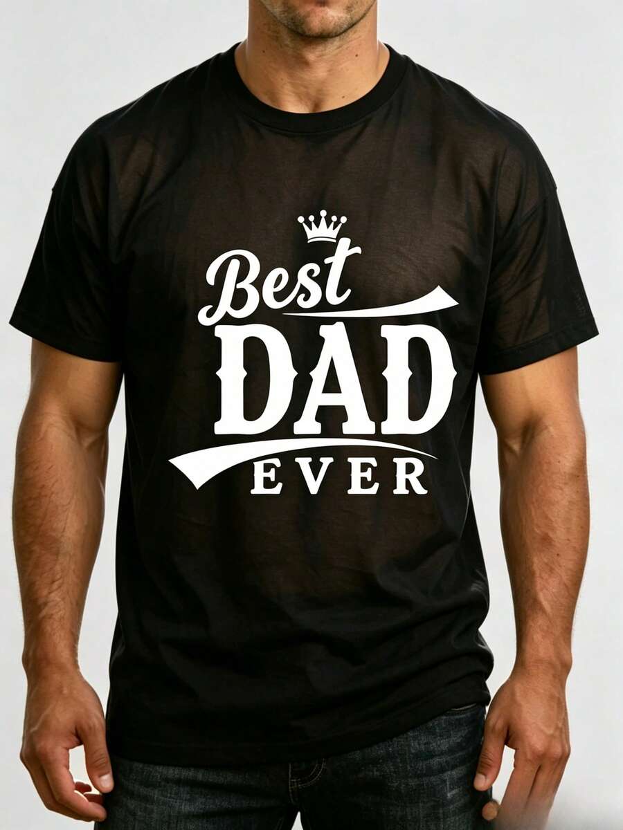 Bestes T-Shirt für Papa aller Zeiten mit Kronen-Design, Herren-T-Shirt mit Rundhalsausschnitt, locker geschnitten, modisch, vielseitig, weicher und bequemer Stoff geeignet. - Schwarz - Übersicht 1