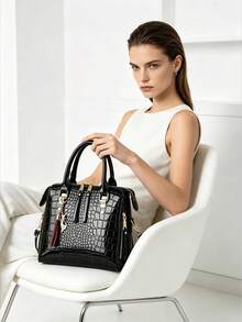 BAGSNOVO 1 pieza Bolso de mano versátil y de moda para mujer con borla de metal casual y colgante gratis, bolso de hombro y cruzado de doble uso para compras y desplazamientos - Negro - Ver 2