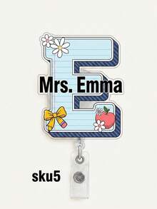 Custom Letter Floral Teacher Badge Reel, Personalized Name Text Acrylic ID Clip, Cute Notebook Apple Retractable Name Tag For School Office - Multicolor - View 20