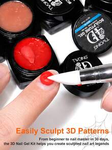 TWOING 12 Colors Halloween 3D 4D Sculpture Gel Kit With Nail Art Pen, Non-Sticky Soak Off Carving And Sculpting Gel, Firm Texture Embossed Painting Gel For Pumpkin Ghost Spider Web DIY Nail Design Salon Home Decoration - 彩色 - 查看 6