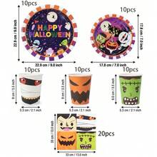 10/20/70pcs Cute Funny Monster Halloween Disposable Tableware Set, Mummy Monster Fang Pumpkin Ghost Print Paper Plates Cups Napkins, Halloween Party Disposable Tableware, Halloween Trick Or Treat Table Decor - View 13